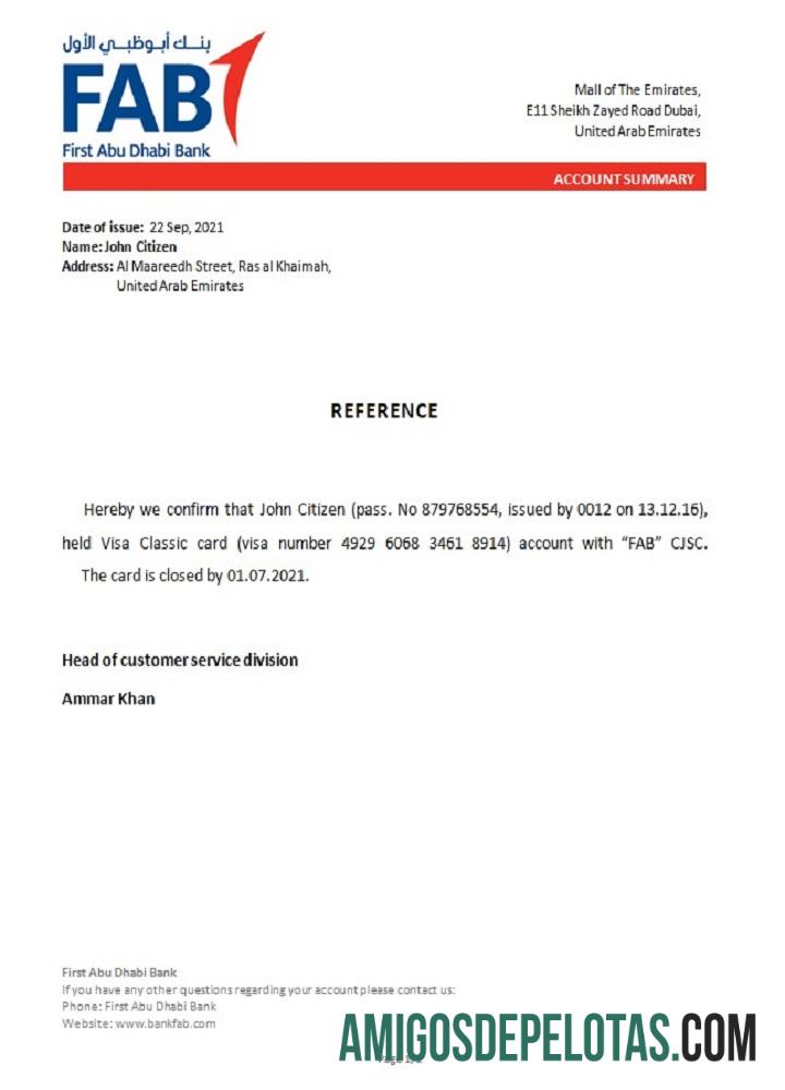 Referência de fechamento da FAB dos Emirados Árabes Unidos exemplo real